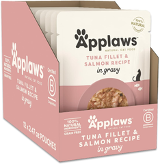Applaws Natural Wet Cat Food in Gravy, Limited Ingredient Wet Cat Food Pouches, No Additives, Made with Natural Ingredients, Tuna with Salmon in Gravy