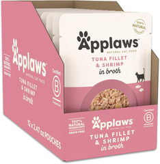 Applaws Natural Wet Cat Food in Broth, Limited Ingredient Wet Cat Food Pouches, No Additives, Made with Natural Ingredients, Tuna with Shrimp in Broth