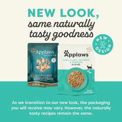 Applaws Natural Wet Cat Food in Broth, Limited Ingredient Wet Cat Food Pouches, No Additives, Made with Natural Ingredients, Tuna with Anchovt & Seaweed in Broth