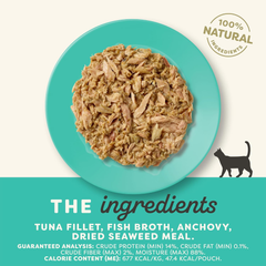 Applaws Natural Wet Cat Food in Broth, Limited Ingredient Wet Cat Food Pouches, No Additives, Made with Natural Ingredients, Tuna with Anchovt & Seaweed in Broth