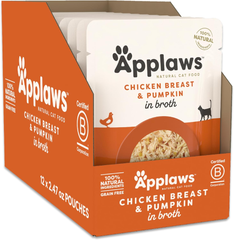Applaws Natural Wet Cat Food, 12 Count, Limited Ingredient Wet Cat Food Pouches, Chicken Breast with Pumpkin in Broth