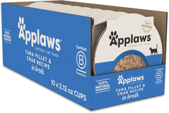 Applaws Natural Wet Cat Food in Broth, Limited Ingredient Cat Food Cups, Grain-Free Cat Food Pots, No Artificials, 100% Natural Ingredient Cat Food, Tuna Fillet & Crab in Broth