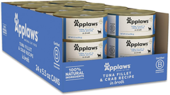 Applaws Natural Wet Cat Food in Broth, Limited Ingredient Canned Wet Cat Food, No Additives, Made with Natural Ingredients, Tuna Fillet & Crab in Broth