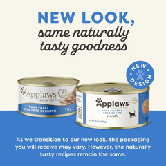 Applaws Natural Wet Cat Food in Broth, Limited Ingredient Canned Wet Cat Food, No Additives, Made with Natural Ingredients, Tuna Fillet & Crab in Broth