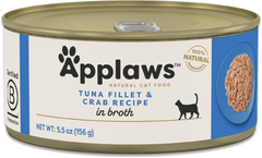 Applaws Natural Wet Cat Food in Broth, Limited Ingredient Canned Wet Cat Food, No Additives, Made with Natural Ingredients, Tuna Fillet & Crab in Broth
