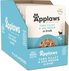 Applaws Natural Wet Cat Food in Broth, Limited Ingredient Wet Cat Food Pouches, No Additives, Made with Natural Ingredients, Tuna Seabream in Broth
