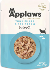Applaws Natural Wet Cat Food in Broth, Limited Ingredient Wet Cat Food Pouches, No Additives, Made with Natural Ingredients, Tuna Seabream in Broth