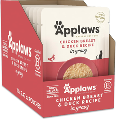 Applaws Natural Wet Cat Food in Gravy, Limited Ingredient Wet Cat Food Pouches, No Additives, Made with Natural Ingredients, Chicken Breast & Duck in Gravy
