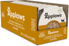 Applaws Natural Wet Cat Food in Broth, Limited Ingredient Cat Food Cups, Grain-Free, Cat Food Pots, No Artificials, 100% Natural Cat Food, Chicken Breast & Chicken Liver in Broth