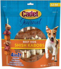 Cadet Gourmet Triple-Flavored Beef Hide Shish Kabob Dog Treats - Healthy & Natural Chicken, Duck, & Sweet Potato Dog Treats, 5 in.