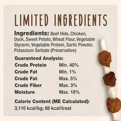 Cadet Gourmet Triple-Flavored Beef Hide Shish Kabob Dog Treats - Healthy & Natural Chicken, Duck, & Sweet Potato Dog Treats, 5 in.