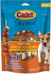 Cadet Gourmet Triple-Flavored Beef Hide Shish Kabob Dog Treats - Healthy & Natural Chicken, Duck, & Sweet Potato Dog Treats, 5 in.