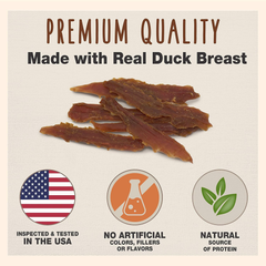 Cadet Gourmet Duck Breast Jerky Dog Treats, Healthy, Long-Lasting High-Protein Training Treats for Small & Large Dogs
