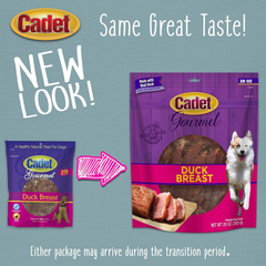 Cadet Gourmet Duck Breast Jerky Dog Treats, Healthy, Long-Lasting High-Protein Training Treats for Small & Large Dogs