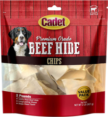Cadet Premium Grade Beef Hide for Dogs, Rawhide Long Lasting Dog Chews, Chips, Curls & Rolls for Small/Medium/Large Dogs