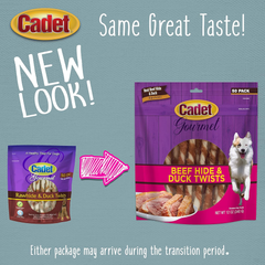 Cadet Gourmet Beef Hide Twist Chew Sticks, Long Lasting & Natural Chew Treats for Dogs, Inspected & Tested in USA, Duck Flavor