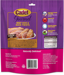 Cadet Gourmet Beef Hide Twist Chew Sticks, Long Lasting & Natural Chew Treats for Dogs, Inspected & Tested in USA, Duck Flavor