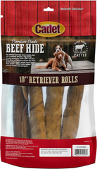 Cadet Premium Grade Beef Hide for Dogs, Long Lasting Rawhide Retriever Rolls, Single Ingredient Dog Chews, Peanut Butter Flavor, 10 Inch