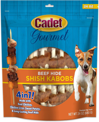 Cadet Gourmet Triple-Flavored Beef Hide Shish Kabob Dog Treats - Healthy & Natural Chicken, Duck, & Sweet Potato Dog Treats, 5 in.