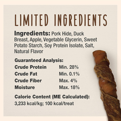 Cadet Gourmet Triple Chews Long-Lasting Pork Hide Sticks with Apple and Duck, Healthy Dog Treats for Small & Large Dogs