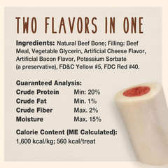 Cadet Double Stuffed Shin Bone - Highly Digestible, High Protein, Long-Lasting Dog Chew Bone for Aggressive Chewers, Supports Dental Health, - Bacon & Cheese Flavor