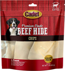 Cadet Premium Grade Beef Hide for Dogs, Rawhide Long Lasting Dog Chews, Chips, Curls & Rolls for Small/Medium/Large Dogs