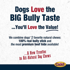Cadet Bully Hide Sticks for Small Dogs, All-Natural Beef Pizzle, Limited-Ingredient Long-Lasting Dog Chews for Aggressive Chewers