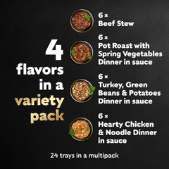 CESAR HOME DELIGHTS Wet Dog Food Pot Roast & Vegetable, Beef Stew, Turkey Potato & Green Bean, and Hearth Chicken & Noodle Variety Pack Easy Peel Trays