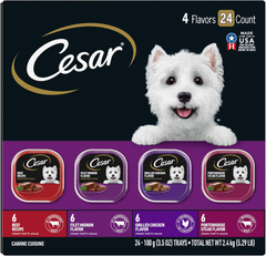 CESAR Adult Wet Dog Food Classic Loaf in Sauce Beef Recipe, Filet Mignon, Grilled Chicken and Porterhouse Steak Variety Pack, Easy Peel Trays