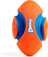 Chuckit! Fumble Fetch Dog Football - Outdoor and Indoor Interactive Dog Toy with Grooved Design for Easy Pickup - Made from Durable Rubber - Floats in Water - Orange and Blue