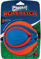 Chuckit! Rope Fetch Dog Toy - Ball on Rope Fetch and Tug-of-War Toy for Dogs - Durable EVA Rubber Construction - 5.5-inch Diameter - 18-inch Rope - Orange and Blue