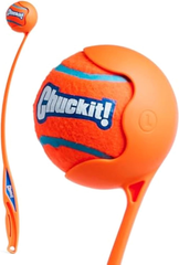 Chuckit! Sport 26L Dog Ball Launcher - Includes a 3-inch Diameter Large Ball for Dogs 60-100 Pounds - Manual Thrower for Dog Balls With a Slim Ergonomic Handle