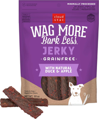 Cloud Star Wag More Bark Less Grain Free Jerky Dog Treats with Duck & Apple
