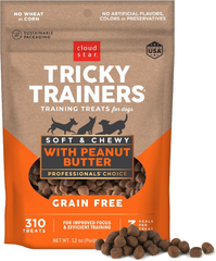 Cloud Star Tricky Trainers Soft & Chewy Dog Training Treats Pouch, Peanut Butter Flavor, Grain-Free Low Calorie Behavior Aid with 310 treats