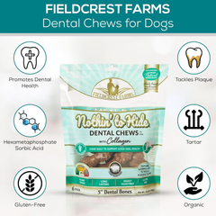 Fieldcrest Dental Chews for Dogs, Bone – Tackles Plaque, Tartar, Promotes Dental Health – w/Collagen, Organic, Gluten-Free
