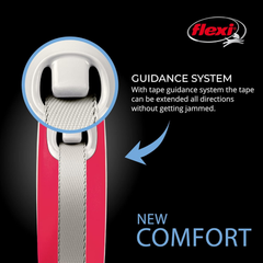 FLEXI New Comfort Tape Retractable Dog Leashes for Large Dogs Upto 132 lbs. – 16 ft., Red/Pastel | Tangle Free Pet Walking Leash with One-Handed Brake, Pause, Lock|German Quality Product
