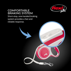 FLEXI New Comfort Tape Retractable Dog Leashes for Large Dogs Upto 132 lbs. – 16 ft., Red/Pastel | Tangle Free Pet Walking Leash with One-Handed Brake, Pause, Lock|German Quality Product