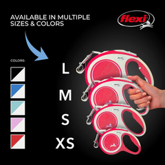 FLEXI New Comfort Tape Retractable Dog Leashes for Large Dogs Upto 132 lbs. – 16 ft., Red/Pastel | Tangle Free Pet Walking Leash with One-Handed Brake, Pause, Lock|German Quality Product