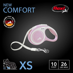 Flexi® New Comfort Tape Retractable Dog Leash for Small Dogs Upto 26 lbs. – 10 ft., Pink/Rose | Tangle Free Pet Walking Leash with One-Handed Brake, Pause, Lock |German Quality Product