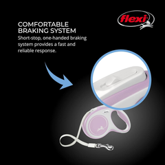 Flexi® New Comfort Tape Retractable Dog Leash for Small Dogs Upto 26 lbs. – 10 ft., Pink/Rose | Tangle Free Pet Walking Leash with One-Handed Brake, Pause, Lock |German Quality Product