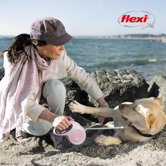 Flexi® New Comfort Tape Retractable Dog Leash for Small Dogs Upto 26 lbs. – 10 ft., Pink/Rose | Tangle Free Pet Walking Leash with One-Handed Brake, Pause, Lock |German Quality Product