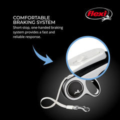 FLEXI® New Comfort Tape Retractable Dog Leash for Large Dogs Upto 132 lbs. – 16 ft., Black/Grey | Tangle Free Pet Walking Leash with One-Handed Brake, Pause, Lock |German Quality Product