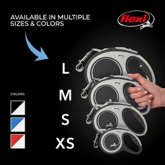 FLEXI® New Comfort Tape Retractable Dog Leash for Large Dogs Upto 132 lbs. – 16 ft., Black/Grey | Tangle Free Pet Walking Leash with One-Handed Brake, Pause, Lock |German Quality Product