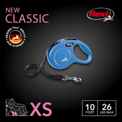 FLEXI New Classic Tape Extra Small Retractable Dog Leash for Small Dogs Upto 26 lbs. – 10 ft., Blue | Tangle Free Pet Walking Leash with One-Handed Brake, Pause, Lock|German Quality Product
