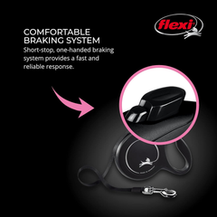 FLEXI New Classic Tape Retractable Dog Leash for Large Dogs Upto 110 lbs. – 26 ft., Black | Tangle Free Pet Walking Leash with One-Handed Brake, Pause, Lock|German Quality Product