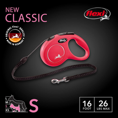FLEXI New Classic Cord Retractable Dog Leash for Small Dogs up to 26 lbs. – 16 ft., Red | Tangle-Free Pet Walking Leash with One-Handed Brake, Pause, Lock | German Quality Product