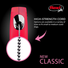 FLEXI New Classic Cord Retractable Dog Leash for Small Dogs up to 26 lbs. – 16 ft., Red | Tangle-Free Pet Walking Leash with One-Handed Brake, Pause, Lock | German Quality Product