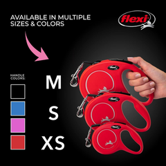 FLEXI New Classic Cord Retractable Dog Leash for Small Dogs up to 26 lbs. – 16 ft., Red | Tangle-Free Pet Walking Leash with One-Handed Brake, Pause, Lock | German Quality Product