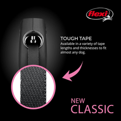 FLEXI New Classic Small Tape Retractable Dog Leash for Small Dogs Upto 26 lbs. – 10 ft., Black | Tangle Free Pet Walking Leash with One-Handed Brake, Pause, Lock|German Quality Product