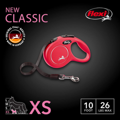 FLEXI New Classic Tape Retractable Dog Leash for Small Dogs Upto 26 lbs. – 10 ft., Red | Tangle Free Pet Walking Leash with One-Handed Brake, Pause, Lock|German Quality Product